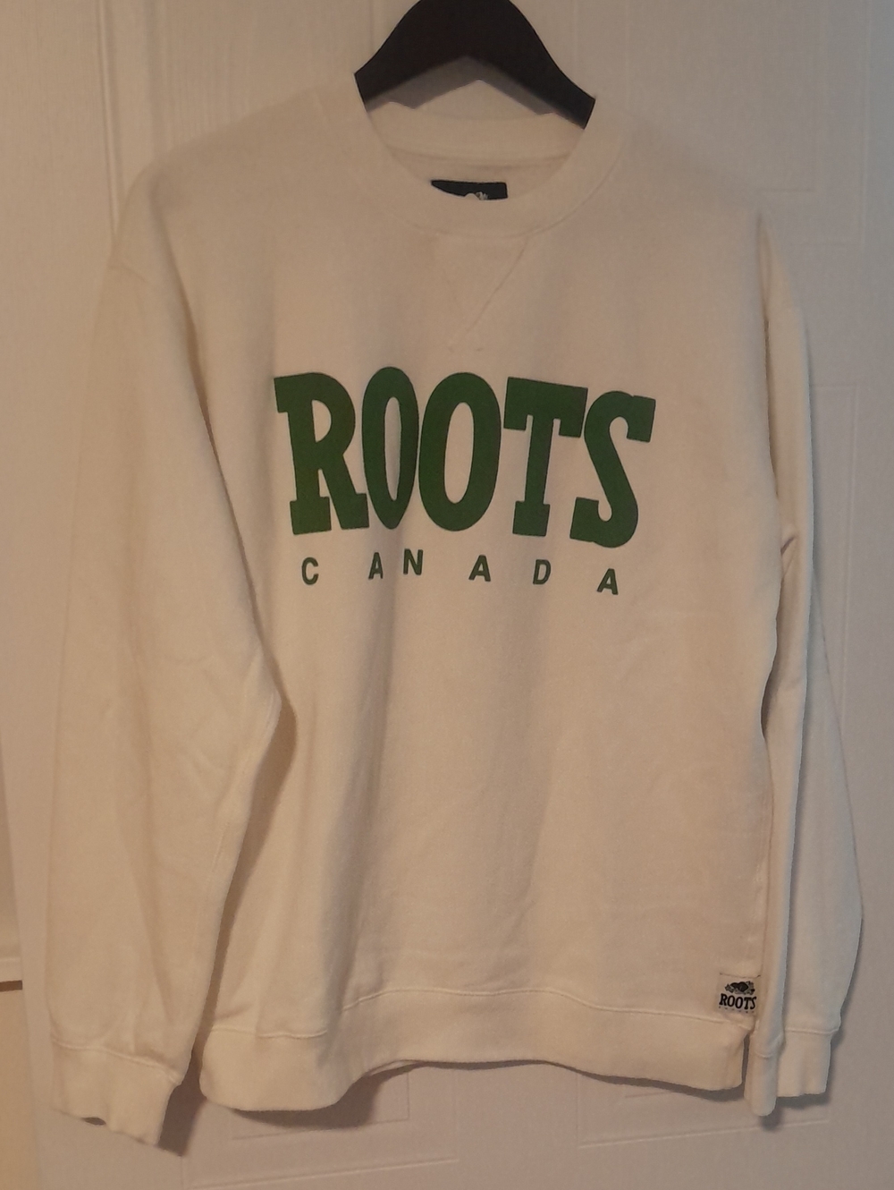 Oversize Roots Cream Crewneck with Green Canada Logo